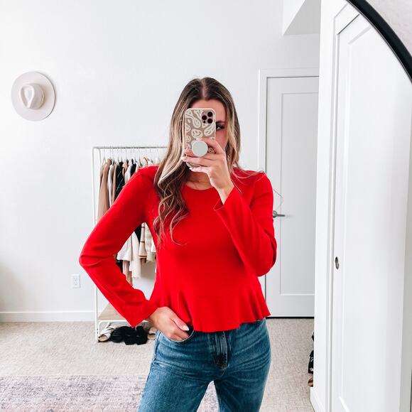 ALC Red Long Sleeve Peplum Ruffle Hem Top - Picture 10 of 11
